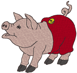 Happy Pig in Red Pants Embroidery Design