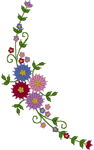 Flowers & Buds Corner Embroidery Design