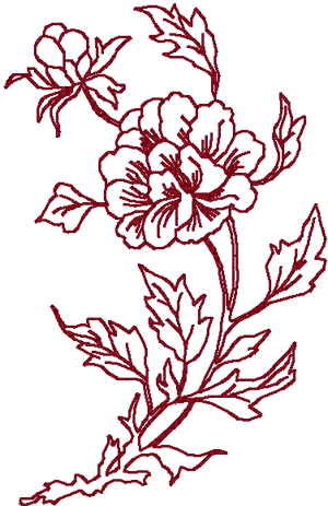 Redwork Chinese Folk Art Peony #2 Embroidery Design