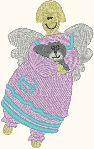 Colonial Angel & Kitten Embroidery Design