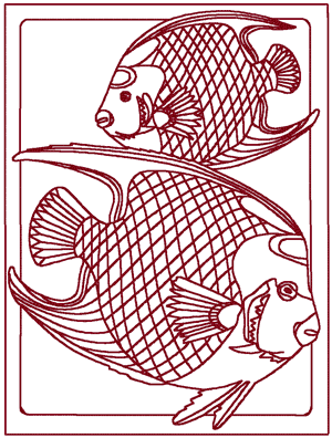 Redwork Queen Angelfish Embroidery Design