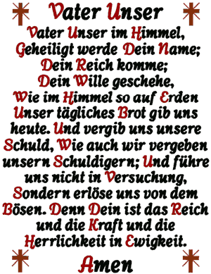 The German Lord's Prayer Embroidery Design
