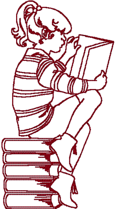 Redwork Girl Reading Embroidery Design