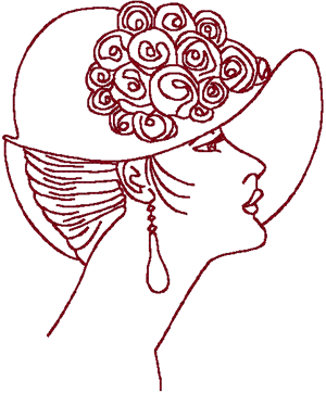 Redwork Flapper in Bowl Hat Embroidery Design