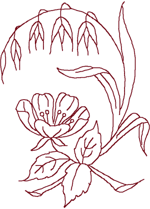 Redwork Flowers with Seeds Embroidery Design