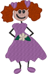 Stick Figure Girl with Flower Embroidery Design