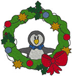 Christmas Machine Embroidery Designs: Holiday Wreath with Little Penguin