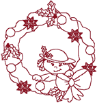 Christmas Machine Embroidery Designs: Redwork Holiday Wreath with Little Girl