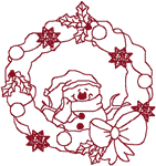 Christmas Machine Embroidery Designs: Redwork Holiday Wreath with Happy Snowman