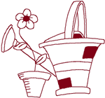 Redwork Watering Can & Potted Flower Embroidery Design