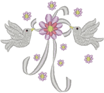 Floral Wedding Doves Embroidery Design
