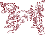 Redwork Oriental Dazzling Dragon Embroidery Design