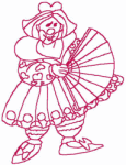 Redwork Embroidery Designs: Clown with Fan
