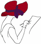 Redwork Machine Embroidery Designs: Red Hat Lady with Tablet