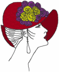 Redwork Machine Embroidery Designs: Red Hat Lady in Bowl Hat