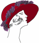 Redwork Machine Embroidery Designs: Red Hat Lady in Feathered Hat