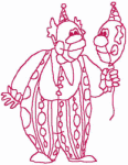 Redwork Embroidery Designs: Clown with Face Balloon