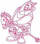 Redwork Embroidery Designs: Clown on Stick Horse