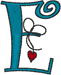 Alphabets Machine Embroidery Designs: Hanging Hearts Uppercase E