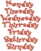 Days of the Week - Paisley Font Embroidery Design