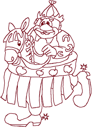 Redwork Circus Clown & His Horse Embroidery Design