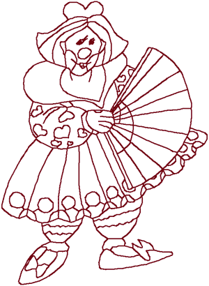 Redwork Fan Dancer Circus Clown Embroidery Design