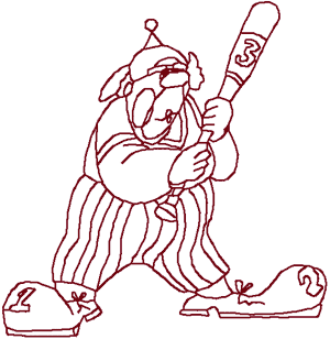 Redwork Baseball Circus Clown Embroidery Design