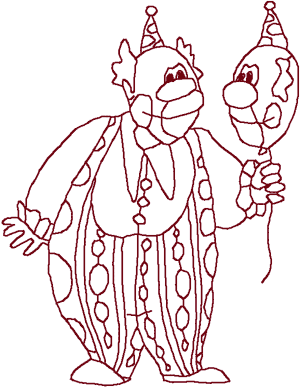 Redwork Circus Clown with Balloon Embroidery Design
