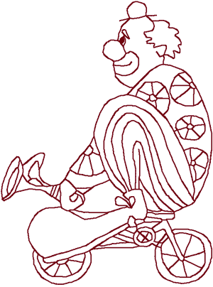 Redwork Circus Clown on a Bike Embroidery Design