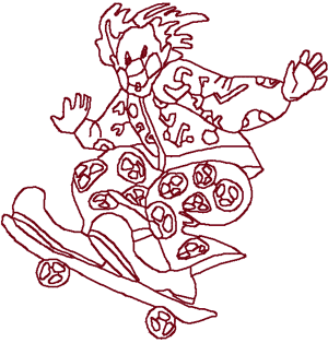 Redwork Skateboarding Clown Embroidery Design