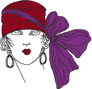 Red Hat Lady with Bow Hat Embroidery Design