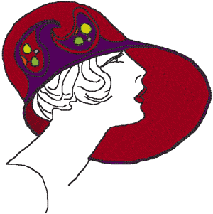 Red Hat Lady with Paisley Hat Embroidery Design