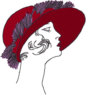 Red Hat Lady in Feathered Hat Embroidery Design