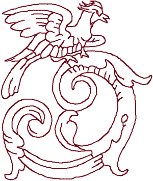 Redwork Bird with Flourish Embroidery Design