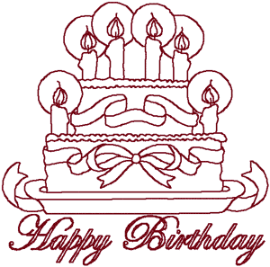 Redwork Birthday Cake Embroidery Design