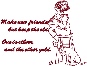 Redwork Make New Friends Embroidery Design