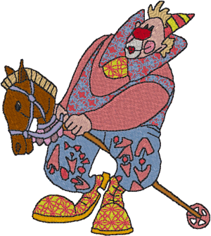 Clown Riding a Stick Horse Embroidery Design