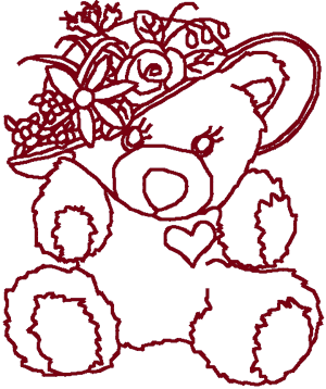 Redwork Little Miss Heartthrob Bear Embroidery Design