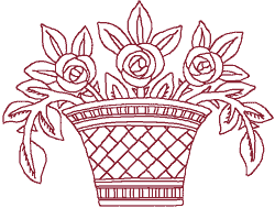 Redwork Basket of Roses Embroidery Design