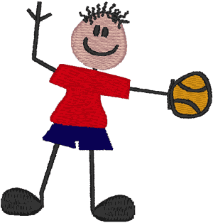 Stick Figure Boy with Basketball Embroidery Design