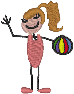 Stick Figure Girl with Beachball Embroidery Design