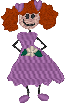 Stick Figure Girl with Flower Embroidery Design