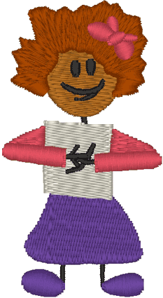 Stick Figure Girl with Tablet Embroidery Design
