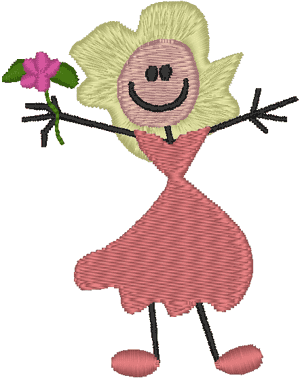 Stick Figure Girl with Long Hair Embroidery Design