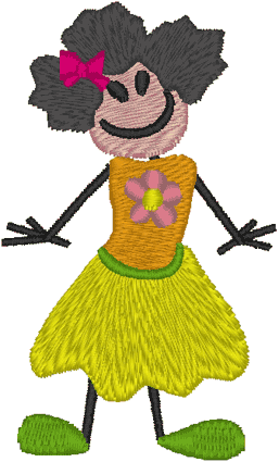 Stick Figure Girl with Bow Embroidery Design