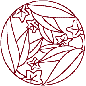 Redwork Asian Leaves & Flowers Embroidery Design