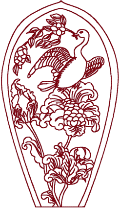 Redwork Asian Iris & Bird Embroidery Design