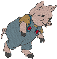 Farmer Pig in Bib Overalls Embroidery Design