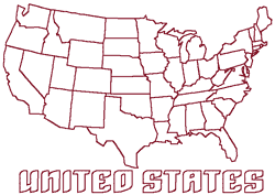 Redwork Continental United States Map Embroidery Design