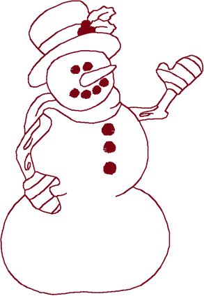 Redwork Snowman & Mittens Embroidery Design